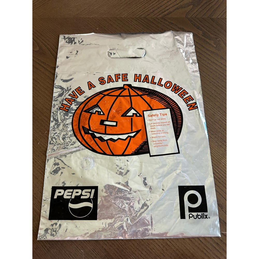 Vintage Publix Pepsi Halloween Trick or Treat Bag Silver Foil Jack-O-Lantern